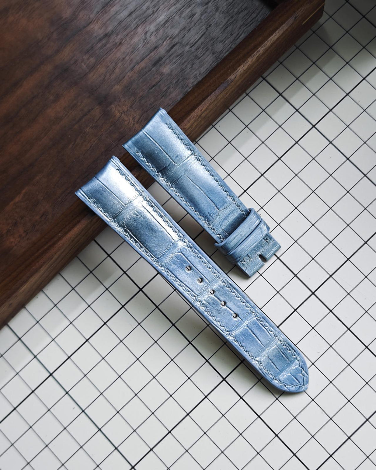 Ice Blue handcrafted alligator watch strap
