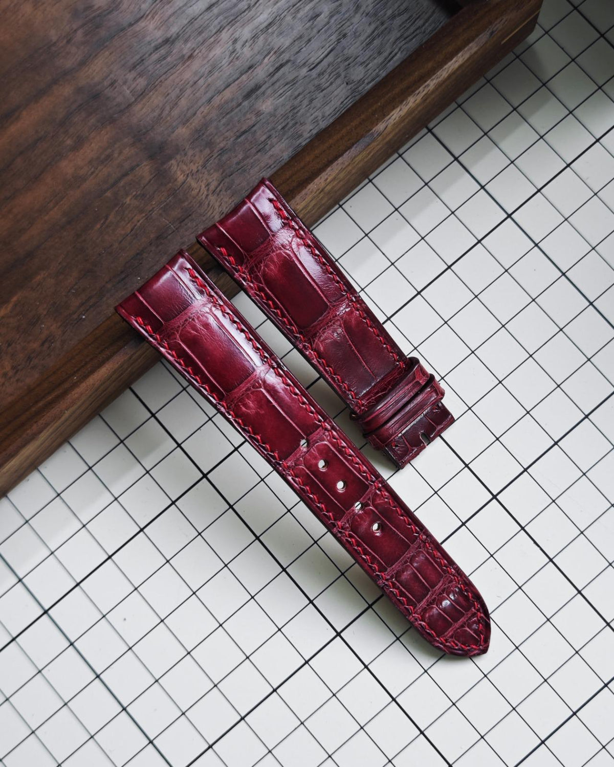 Ruby Burgundy handcrafted alligator watch strap