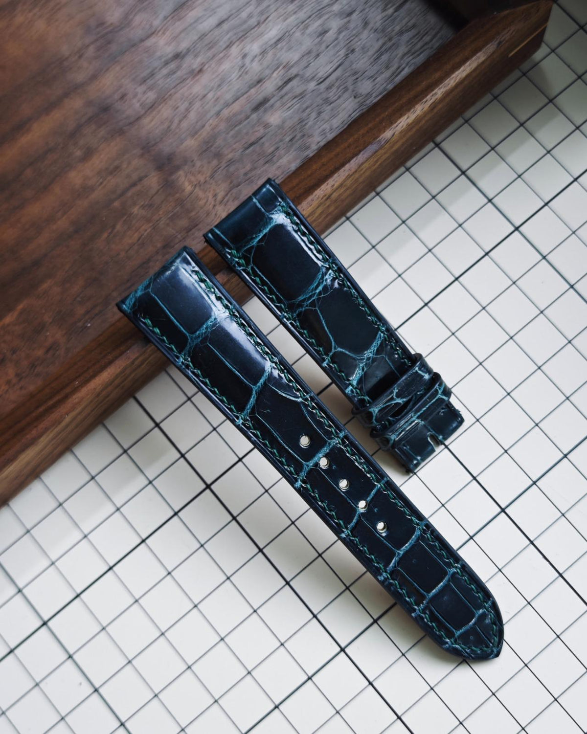 Midnight Teal handcrafted alligator watch strap
