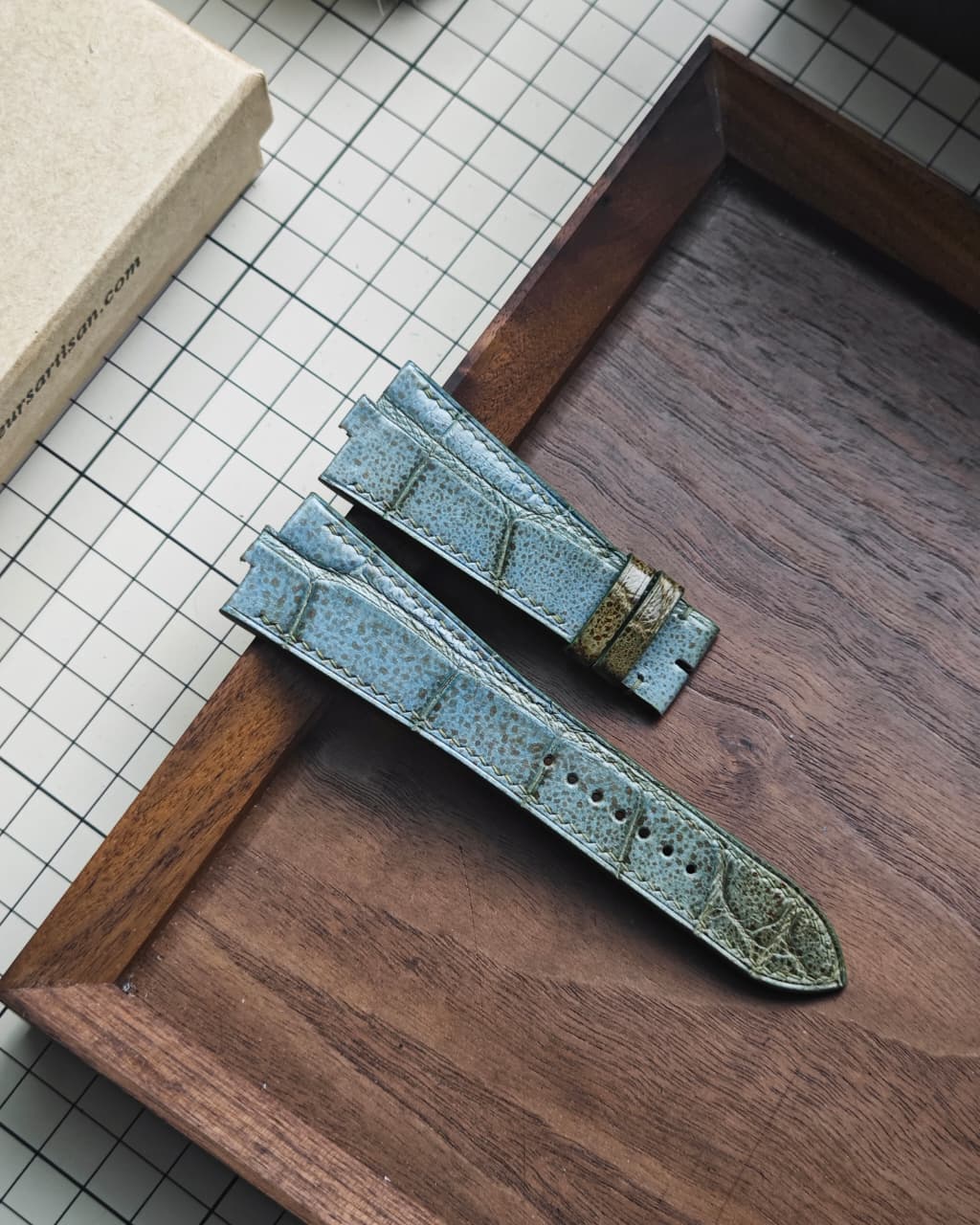 Seafoam Patina handcrafted alligator watch strap